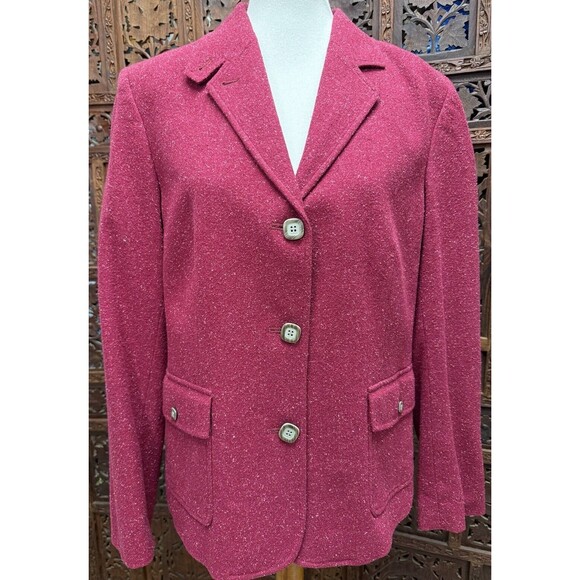 LL Bean Women’s Three Button Wool Blend Tweed Blazer Sport Coat Size L - Picture 1 of 10